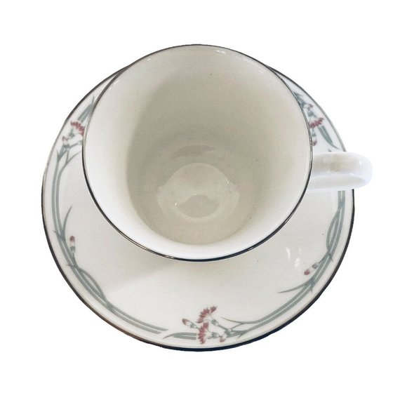 Royal Doulton Teacup Saucer Set Carnation Pink Flowers Platinum Trim England - Picture 3 of 8